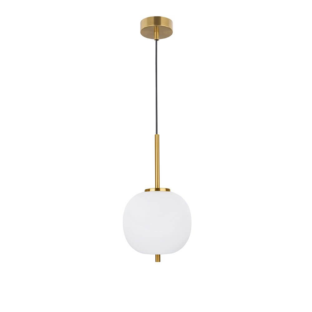 Lato Kugel Hängeleuchte Gold, Weiß im modernen Design mit opalweißem Glas und Messinggold.