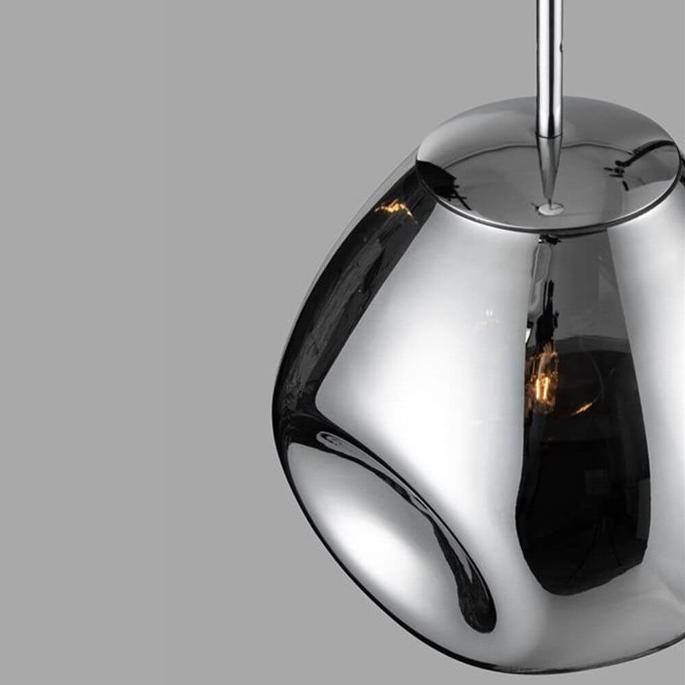 Lava Hängeleuchte mundgeblasenes Glas, stylische Pendelleuchte aus kupferfarbenem Metall und Glas.