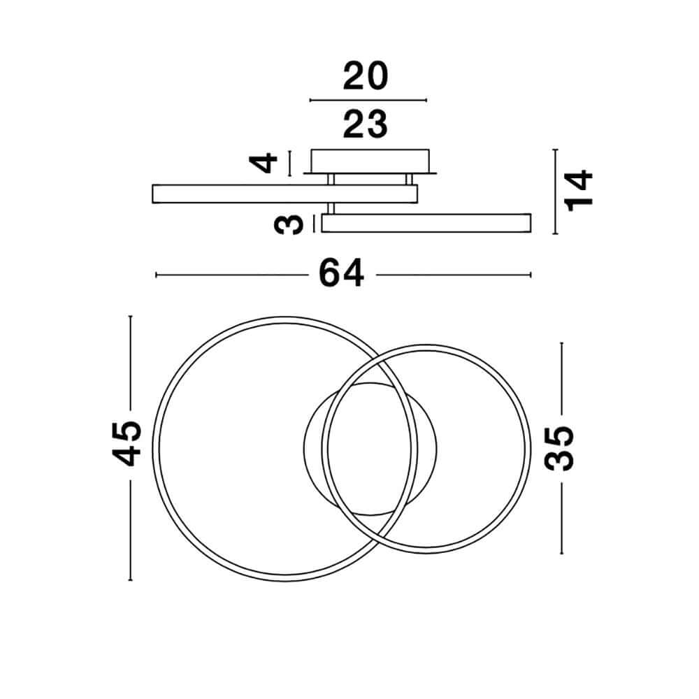 Leon LED Deckenleuchte Metall Gold technische Zeichnung mit Abmessungen
