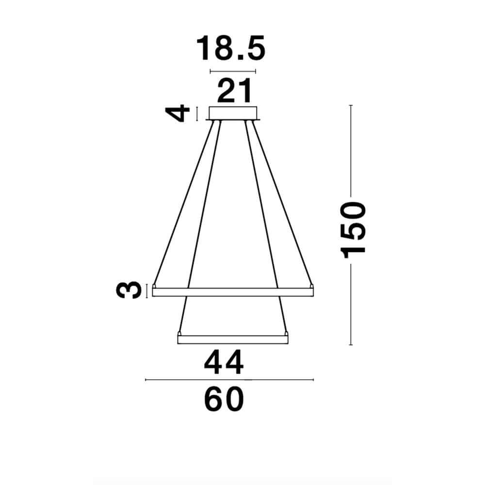 Leon LED Hängeleuchte Ø 60cm Gold Maße und Skizze der Pendelleuchte, ideal für stilvolle Wohnräume.