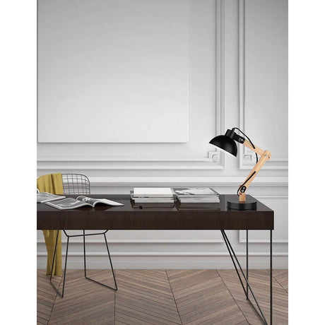 Purple table lamp wood metal on an elegant desk with modern design in the home office.