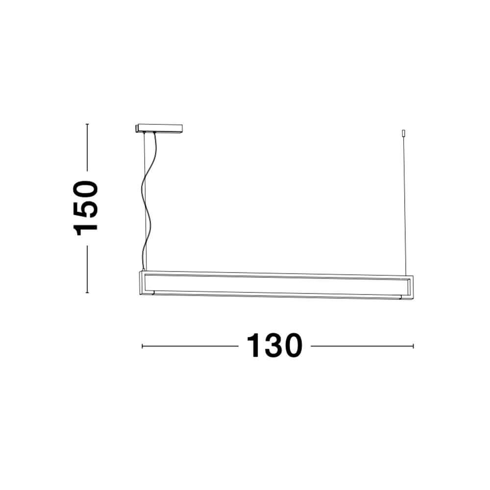 Technische Zeichnung der Line LED Hängeleuchte 130cm mit Maßen 130cm x 150cm.