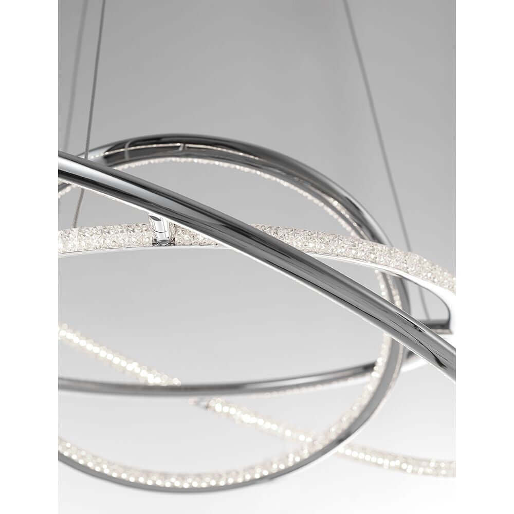 Livorno LED Ring Hängelampe Ø 60cm in elegantem Design mit kristallbeschichteten Kreisen und LED-Beleuchtung.