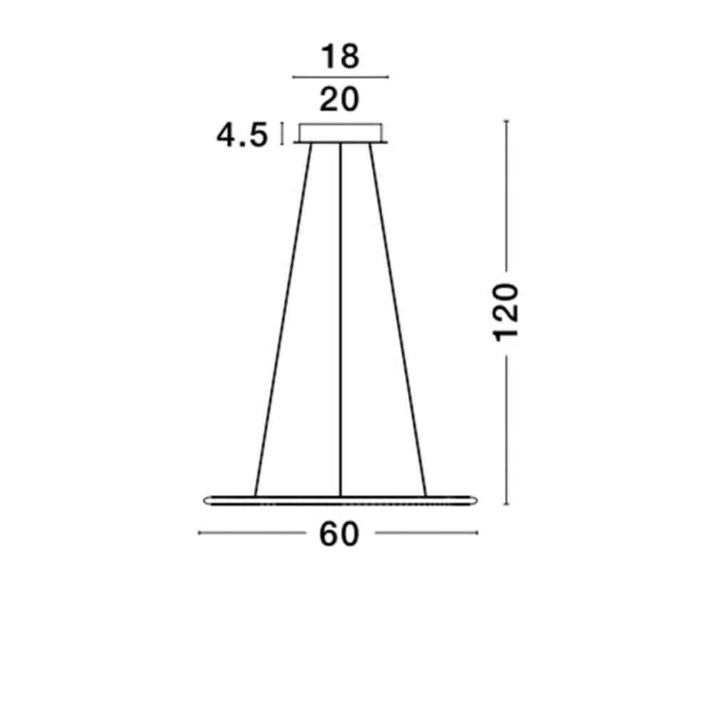 Maßzeichnung der Livorno LED Ring Hängelampe Ø 60cm mit Abmessungen 18, 20, 4.5 und 120 cm.