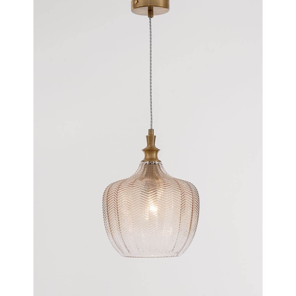 Loni Glas-Pendellampe Verlaufend Farbig in goldmetallener und champagnerfarbener Ausführung, stilvolles Design.