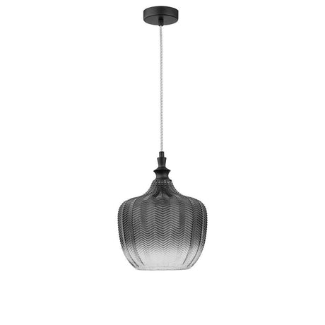 Loni glass pendant lamp Gradient Colored with a curved design and a refined black metallic finish.