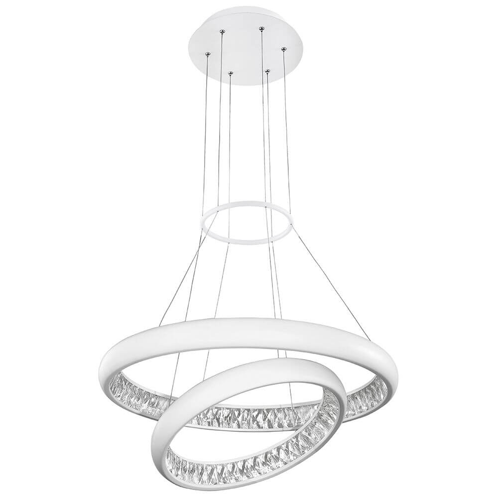 Schicke Lumi LED Hängeleuchte Ø 60cm Weiß mit modernem Design und eleganten Ringen.