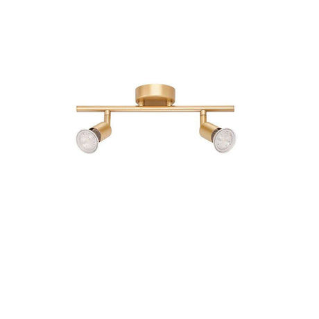 Lup 2-light ceiling spotlight in a modern design made of gold-coloured metal with two adjustable spotlights.