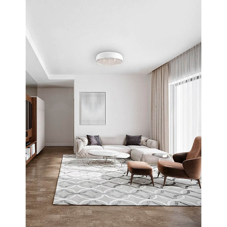 Espace de vie moderne avec le plafonnier Lyon blanc, un aménagement élégant et un design de couleurs harmonieux.