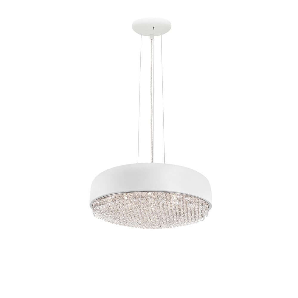 Lyon Kristall Hängelampe Ø 46cm Weiß, elegante weiße Deckenleuchte mit Kristallanhängung.