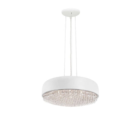 Lyon Kristall Hängelampe Ø 46cm Weiß, elegante weiße Deckenleuchte mit Kristallanhängung.