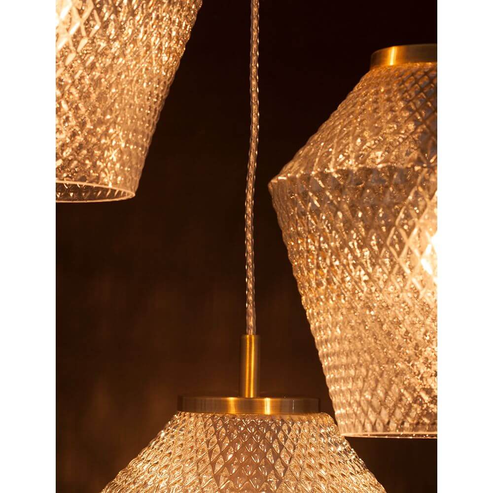 Magio Glas-Pendellampe 3-flammig Cognac mit dekorativer Glasoberfläche und elegantem Design.