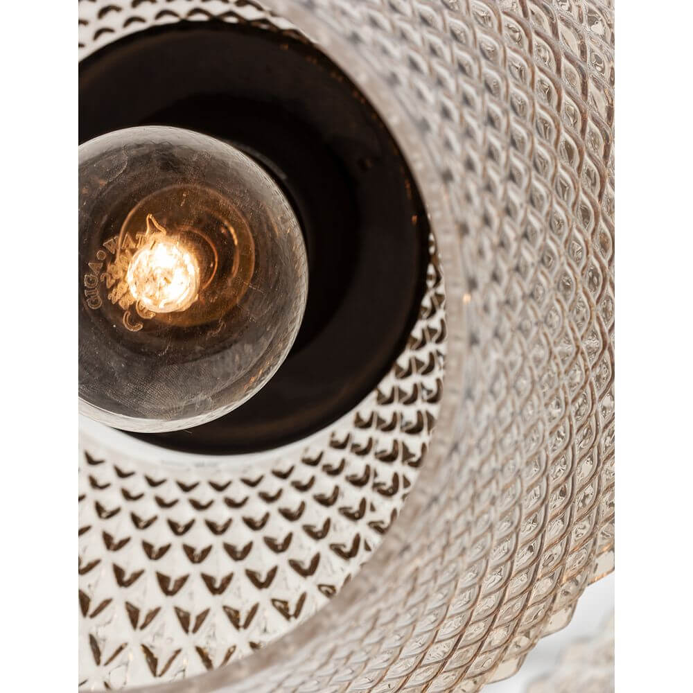 Magio Glas-Pendellampe 3-flammig Cognac mit detailliertem Glasdesign und Glühbirne.