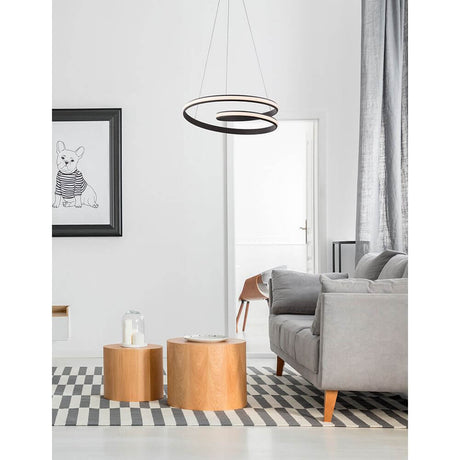 Malvi LED Hängelampe Sandig-Schwarz in modernem Wohnzimmer mit minimalistischem Design.