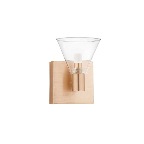 Nova Luce Marce LED væglampe, guldfarvet med klar glaskrop, moderne design, frontvisning