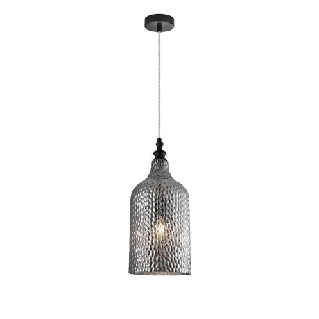 Marou Glas-Pendellampe Rauchfarben mit rauchigem Glas und schwarzem Metalldetails.