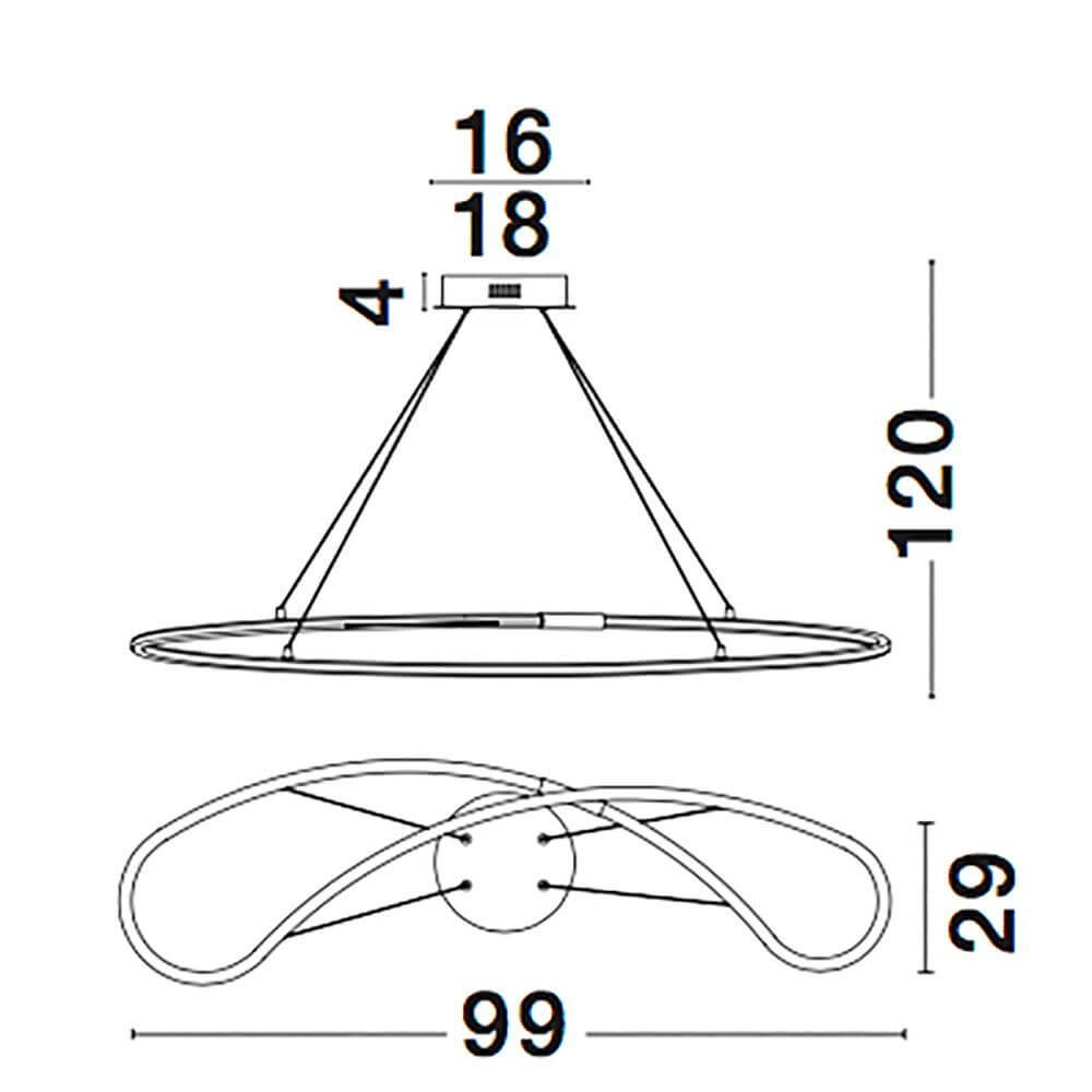 Martino LED Hängelampe Chrom technische Zeichnung mit Abmessungen