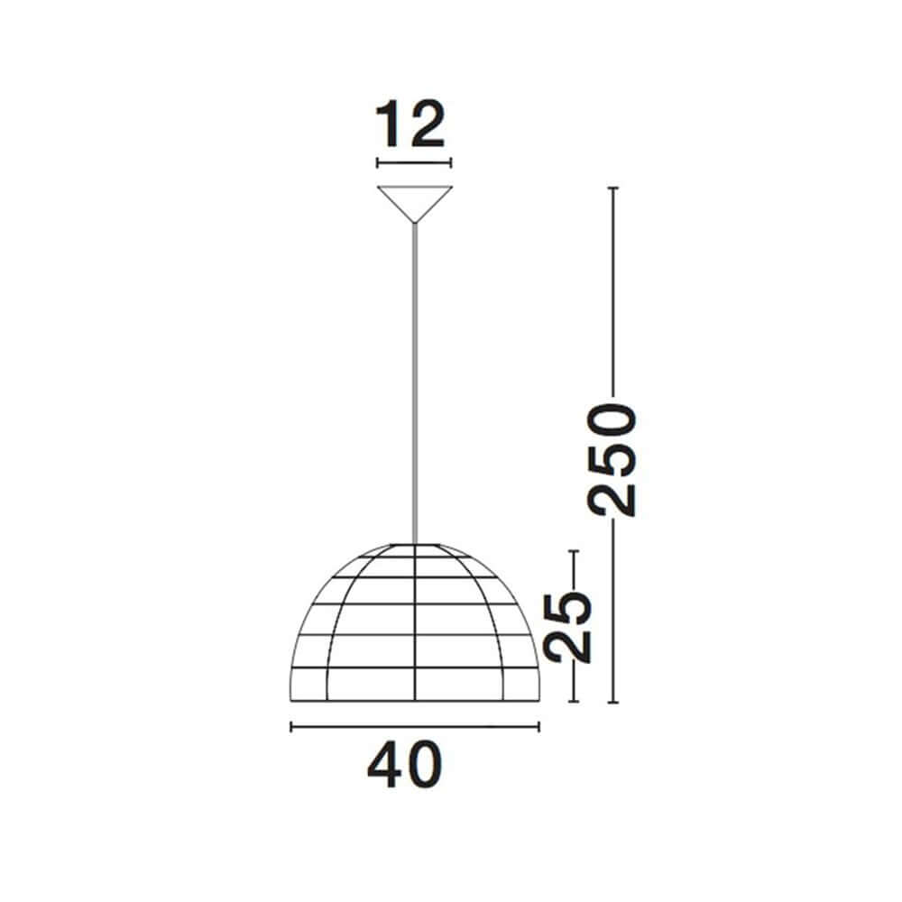 Alt Tag: Melody Natur Rattan Hängelampe Halbsphäre, Bemaßungsskizze 40 cm Durchmesser, Höhe variabel bis 250 cm, Rattan Halbschirm 25 cm