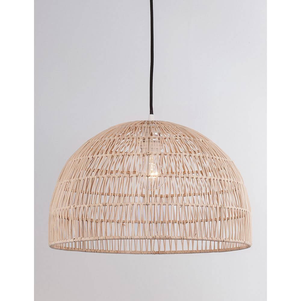 Melody Natur Rattan Hängelampe Halbsphäre – halbkreisförmige Pendelleuchte aus naturfarbenem Rattan, 40 cm, warmes Licht für Esszimmer & Wohnzimmer
