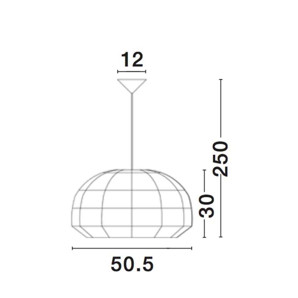 Maßzeichnung der Melody Hängelampe Natur Rattan mit 50.5 cm Durchmesser und 30 cm Höhe.
