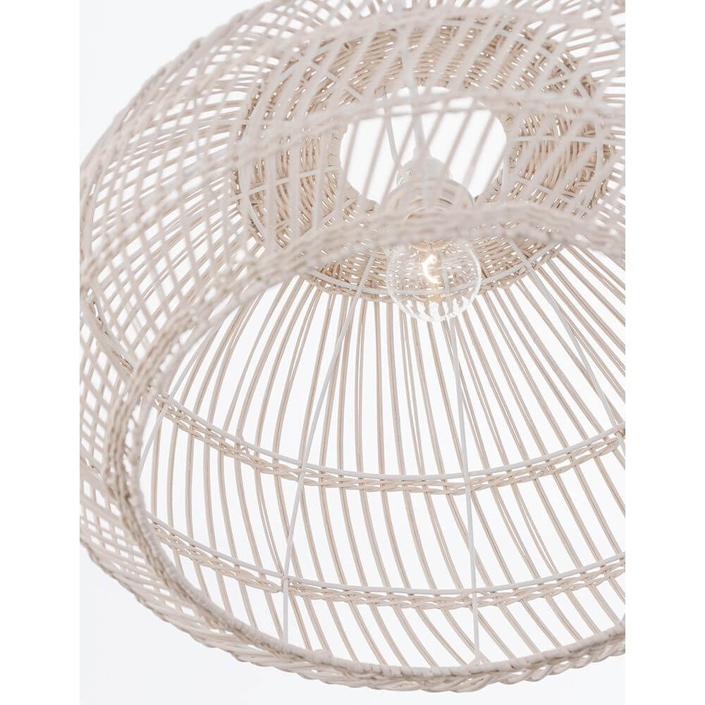 Melody Hängelampe Natur Rattan, handgefertigte Rattan-Pendelleuchte in Weiß mit energieeffizientem Licht.