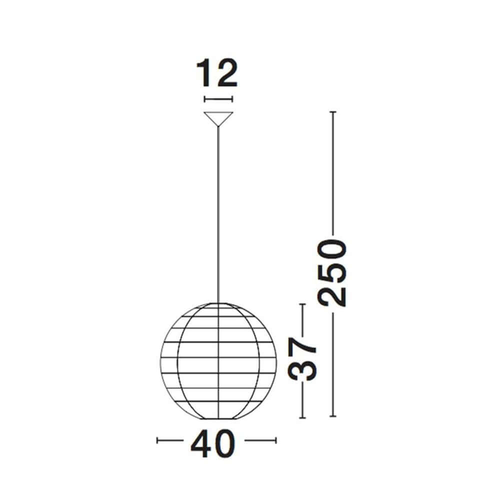 Technische Zeichnung der Melody Natur Bambus Hängeleuchte Ø 40cm Kugel mit Maßen.