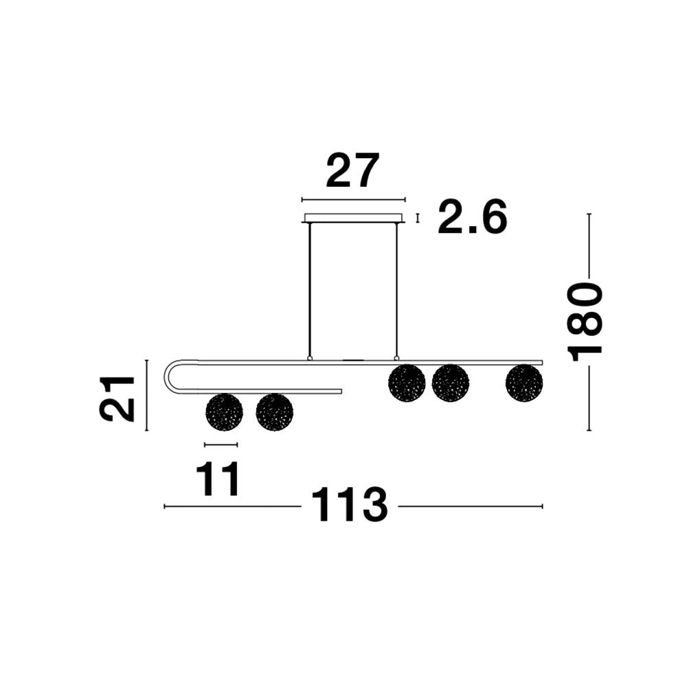 Technische Zeichnung der Mirano Hängeleuchte 5-flg. mit Maßen in cm. Elegantes Design für Ess- und Wohnzimmer.