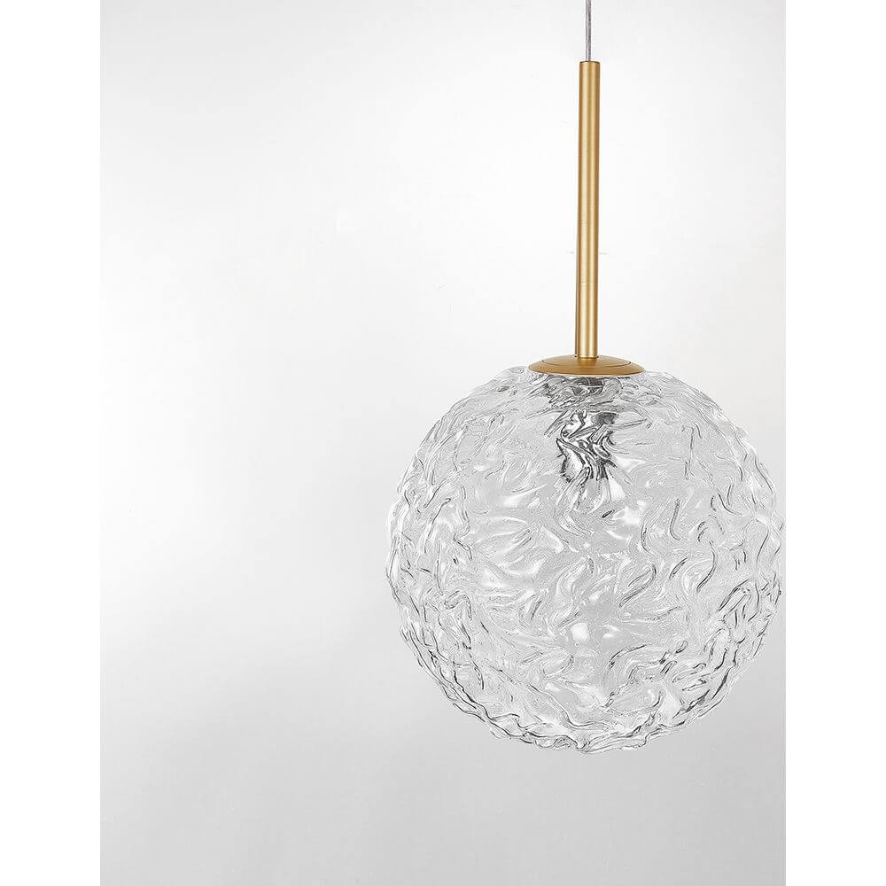Mirano Hängeleuchte Stahl Glas mit klarem, strukturiertem Glas und goldfarbenem Metallrahmen.