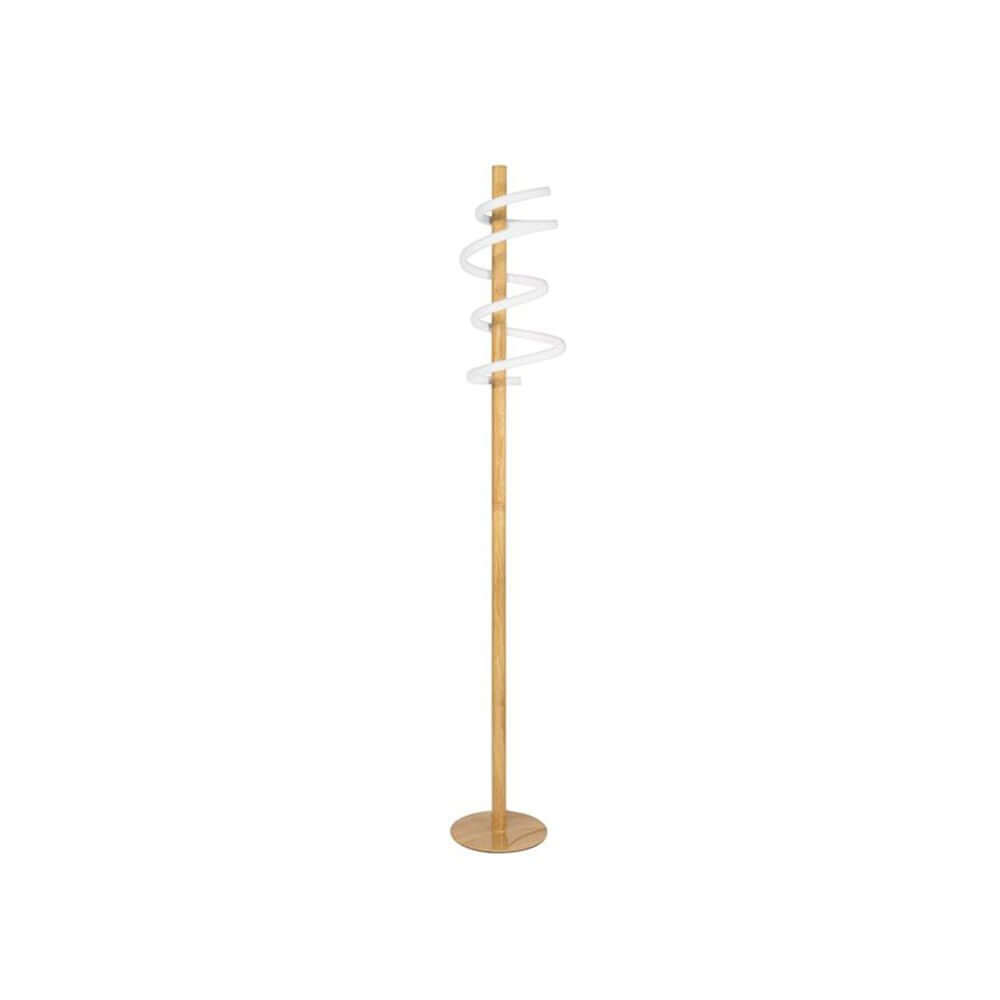 Mirco LED Spiral Stehleuchte Holz Weiß in modernem Design mit Holzrahmen und dekorativer LED-Schleife.