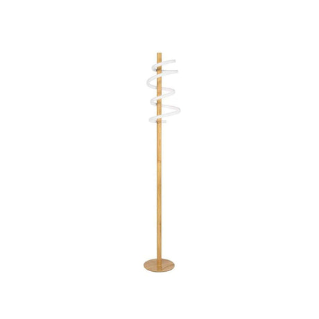 Mirco LED Spiral Stehleuchte Holz Weiß in modernem Design mit Holzrahmen und dekorativer LED-Schleife.