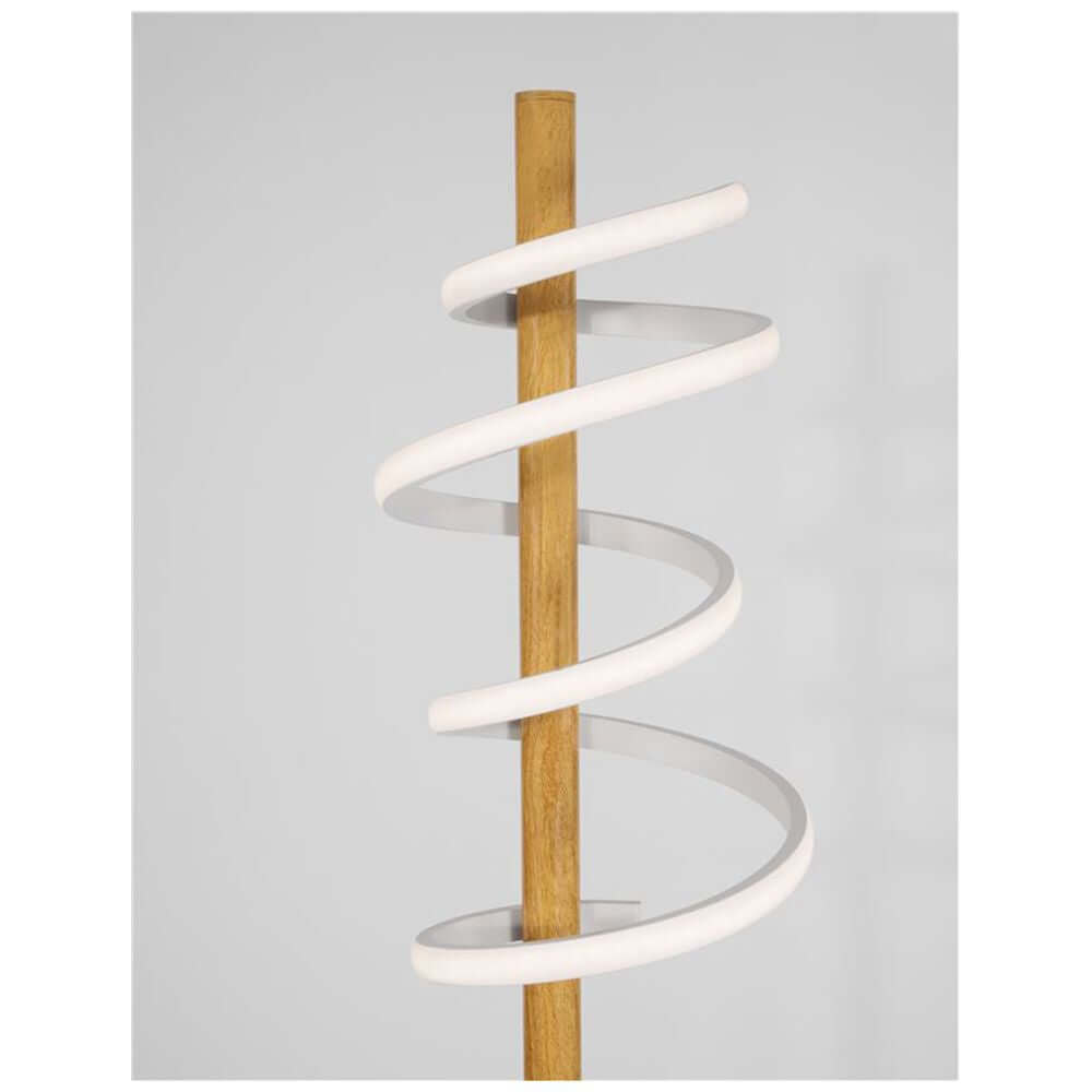 Mirco LED Spiral Stehleuchte Holz Weiß mit dekorativem Holzrahmen und LED-Schleife