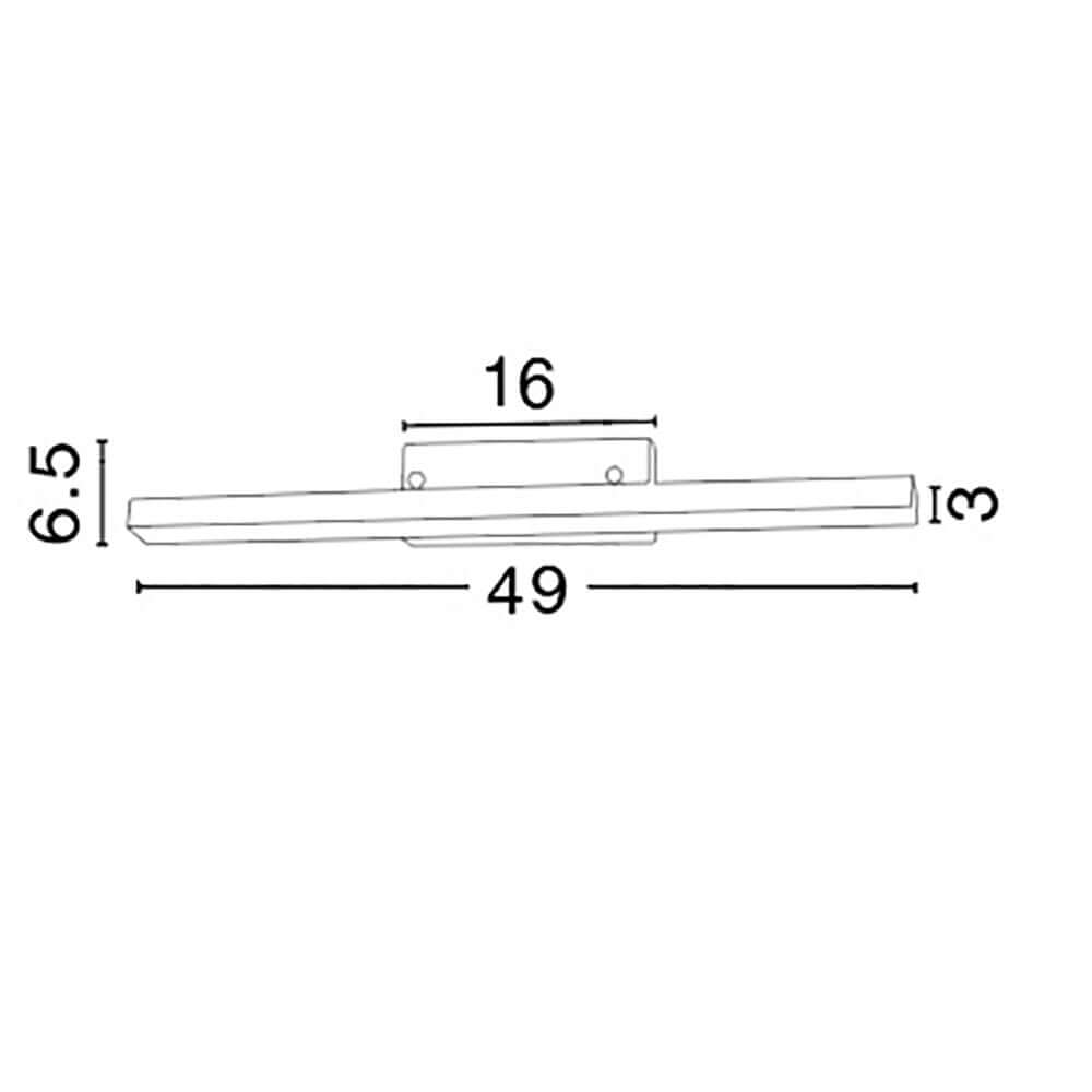 Modena LED Bad-Wandlampe Chrom technische Zeichnung mit Abmessungen 49 x 16 x 6,5 cm.