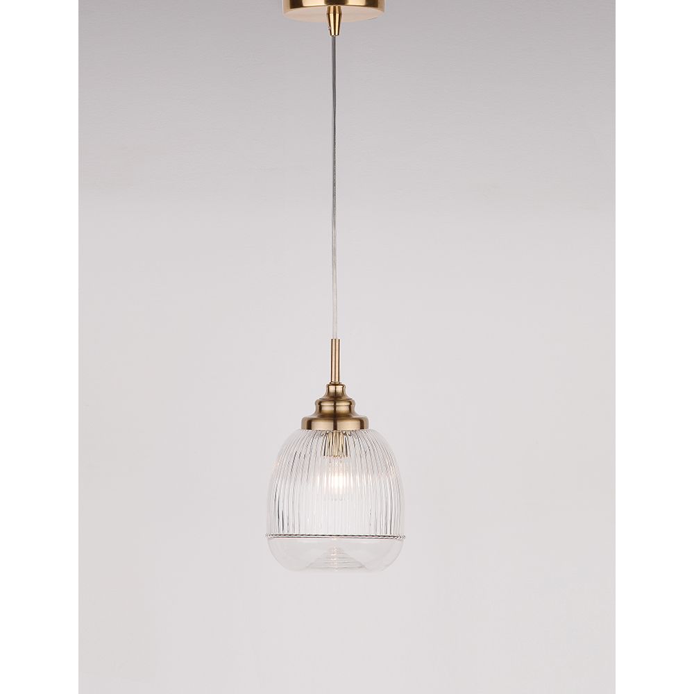 Mond Pendellampe Ø 15cm aus Glas mit goldenen Details, ideal für stilvolle Innenräume.