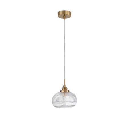 Nova Luce Moon Pendel Metal Clear med klar glasklokke og satin guldmetal, elegant design.
