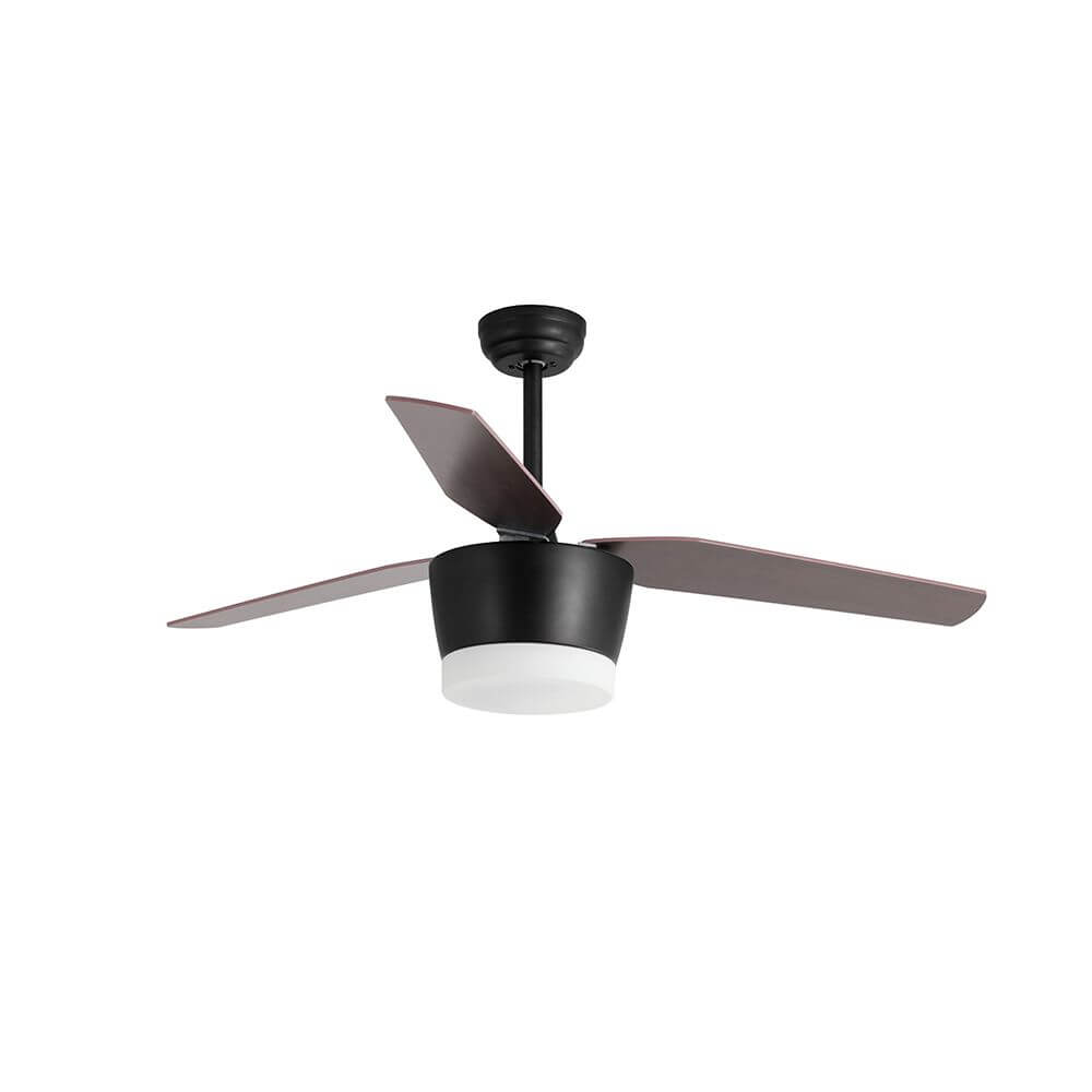 Monsoon LED Ventilator Stahl Holz in mattschwarz mit Eichenholzflügeln und LED-Beleuchtung
