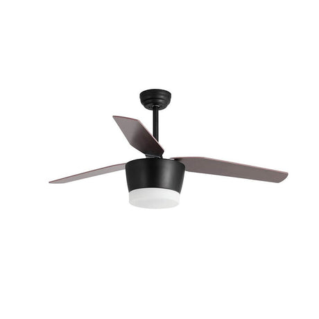 Monsoon LED Ventilator Stahl Holz in mattschwarz mit Eichenholzflügeln und LED-Beleuchtung