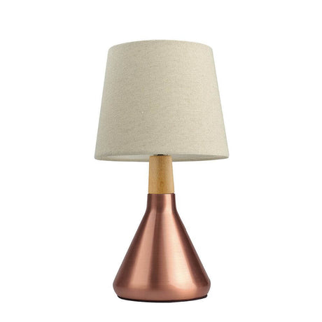 Montes Metall Tischlampe mit Textilschirm, eleganter Metall-Look und beigem Stoffschirm für wohnliche Akzente.