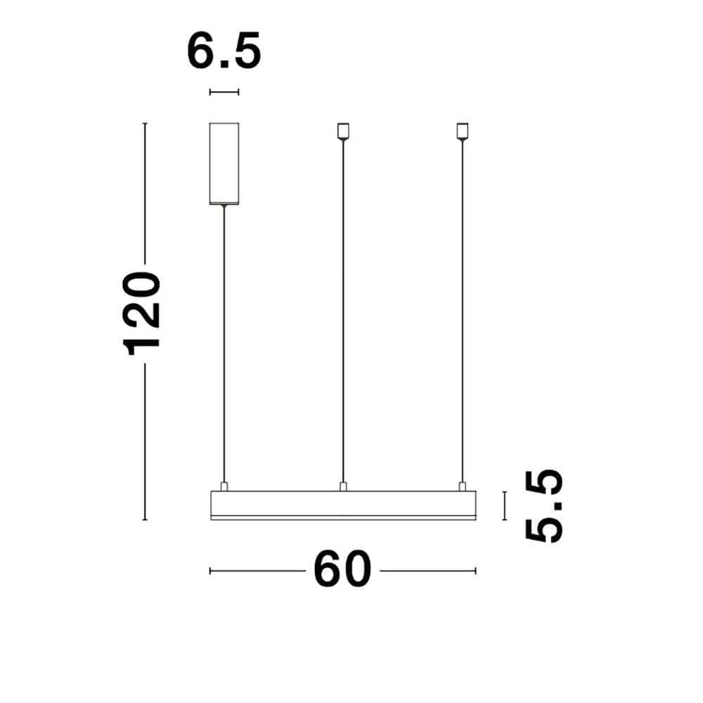 Maßzeichnung der Motif LED Hängelampe Gold mit Abmessungen in cm: 120 x 60 x 5.5.