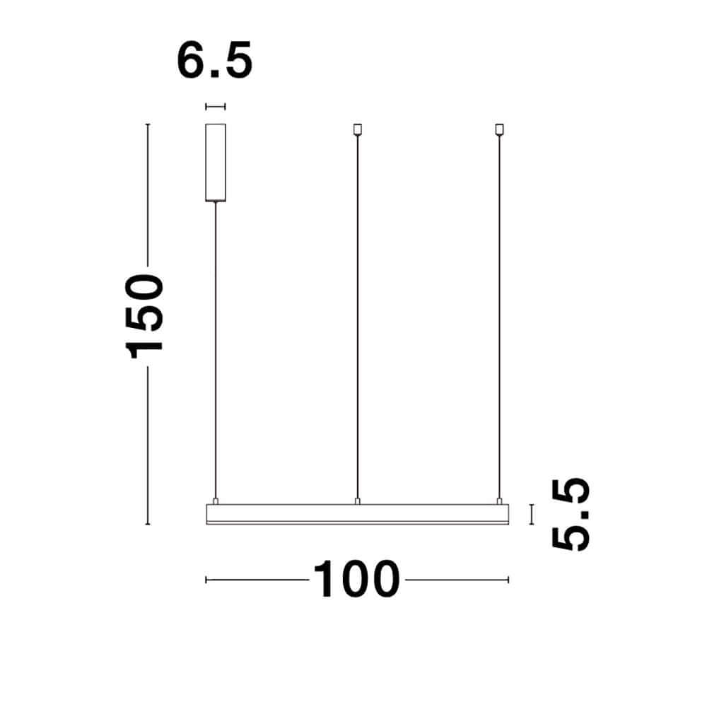 Technische Zeichnung der Motif LED Hängeleuchte Ø 100cm mit Abmessungen und Montagehinweisen.