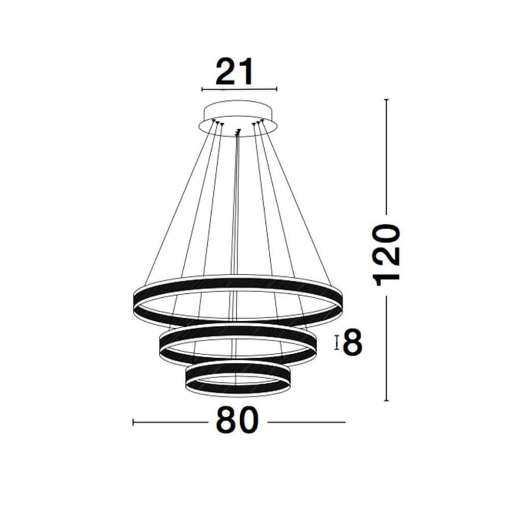 Nador LED Hängeleuchte Metall Braun mit drei Ringen, abmessungen 21x120x80 cm, stilvolles Design.