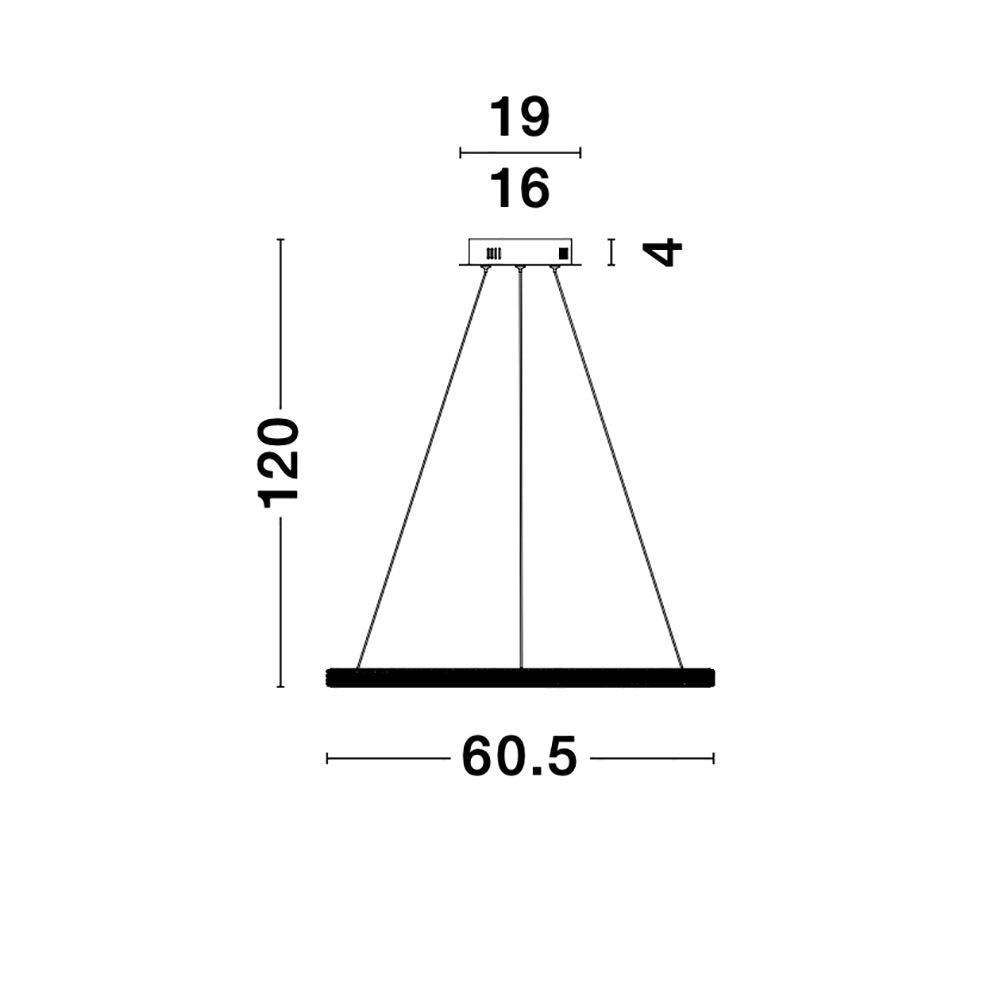 Maßzeichnung der Nager LED Metall-Hängelampe Rund mit Abmessungen in cm.