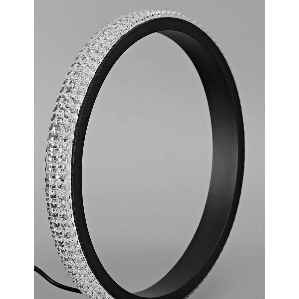 Nager LED Tischlampe Ø 29cm Schwarz mit klaren Kristallen und schwarzem Aluminiumrahmen