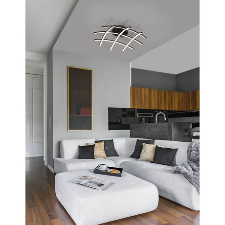 Narvi LED Deckenleuchte Schwarz in modernem Wohnzimmer mit eleganter LED-Beleuchtung und stilvollem Design.