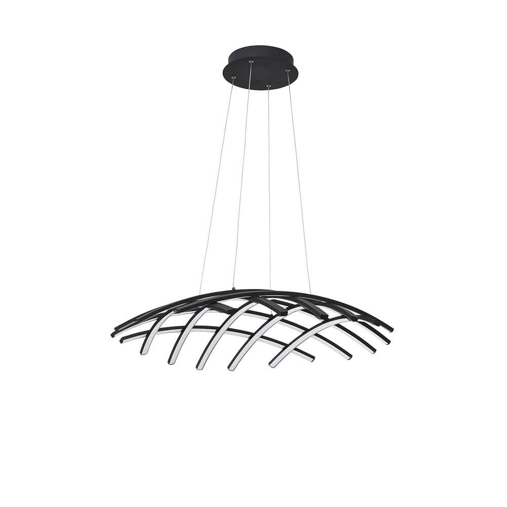 Narvi LED Hängelampe Schwarz – moderne gebogene LED-Pendelleuchte mit Gitterdesign für Esszimmer und Wohnzimmer