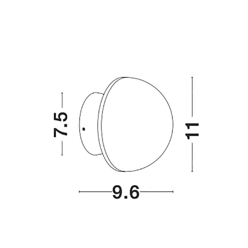 Maßzeichnung der Netune LED Wandleuchte Ø 11cm mit Durchmesser von 9.6cm.