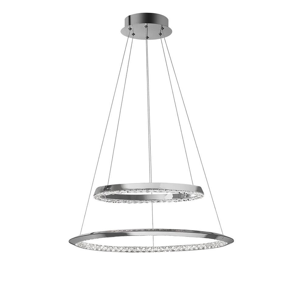 Netuno LED Hängeleuchte Klar, Chrom mit verchromtem Metallrahmen und Kristallen.