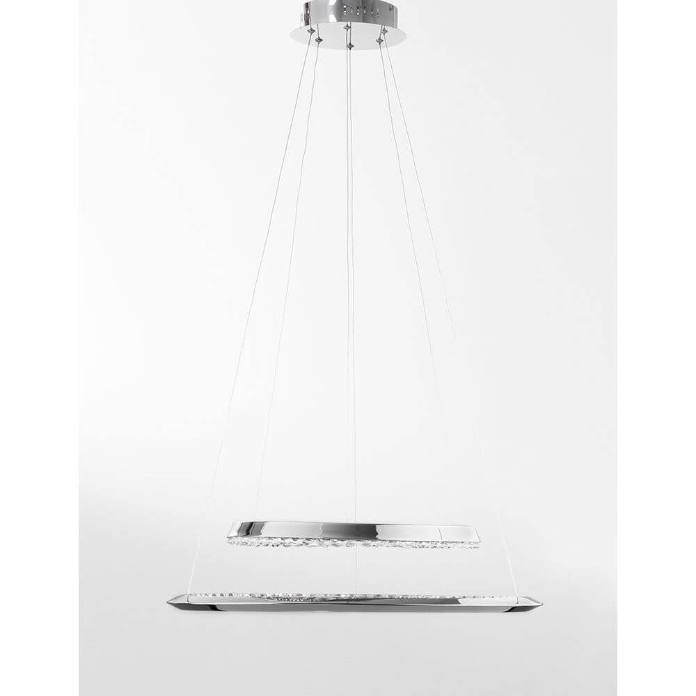 Netuno LED Hängeleuchte Klar, Chrom mit verchromtem Rahmen und Kristallen für elegante Räume.