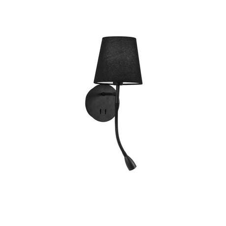 Nia Wandleuchte Metall mit LED Leselicht, schwarz, mit verstellbarem Lesearm und Stoffschirm
