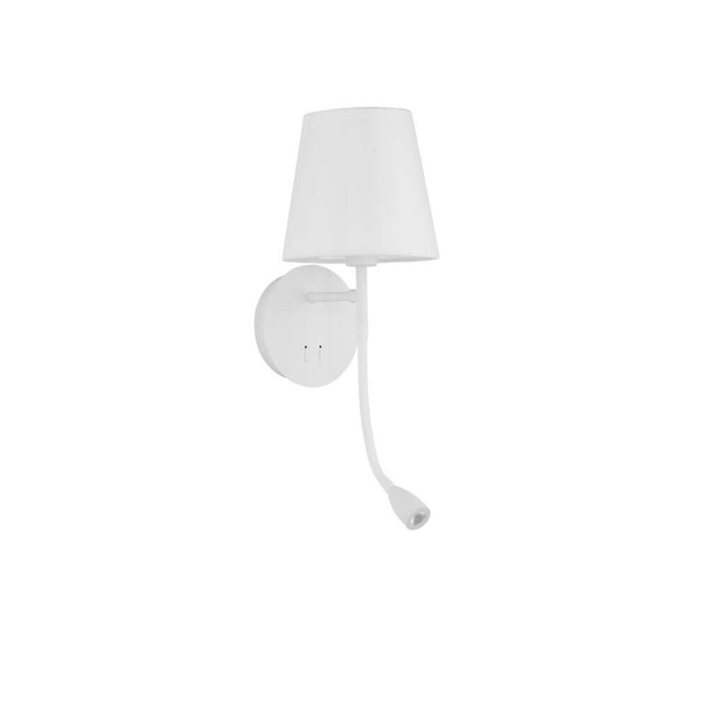 Nia Wandleuchte Metall mit LED Leselicht in Weiß mit verstellbarem Strahler und Stoffschirm.
