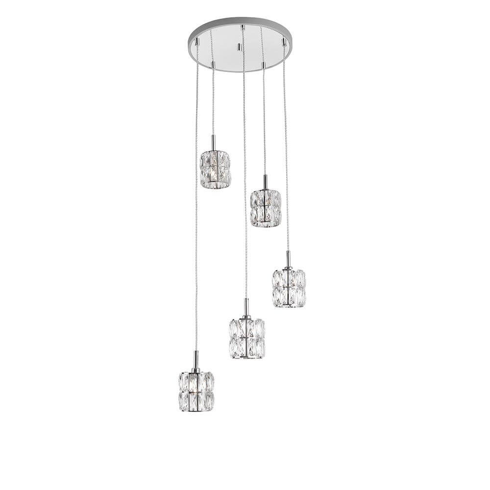 Nice Hängelampe 5-flg. Kristall-Aufhängung mit modernem Design und klaren Glaskörpern.